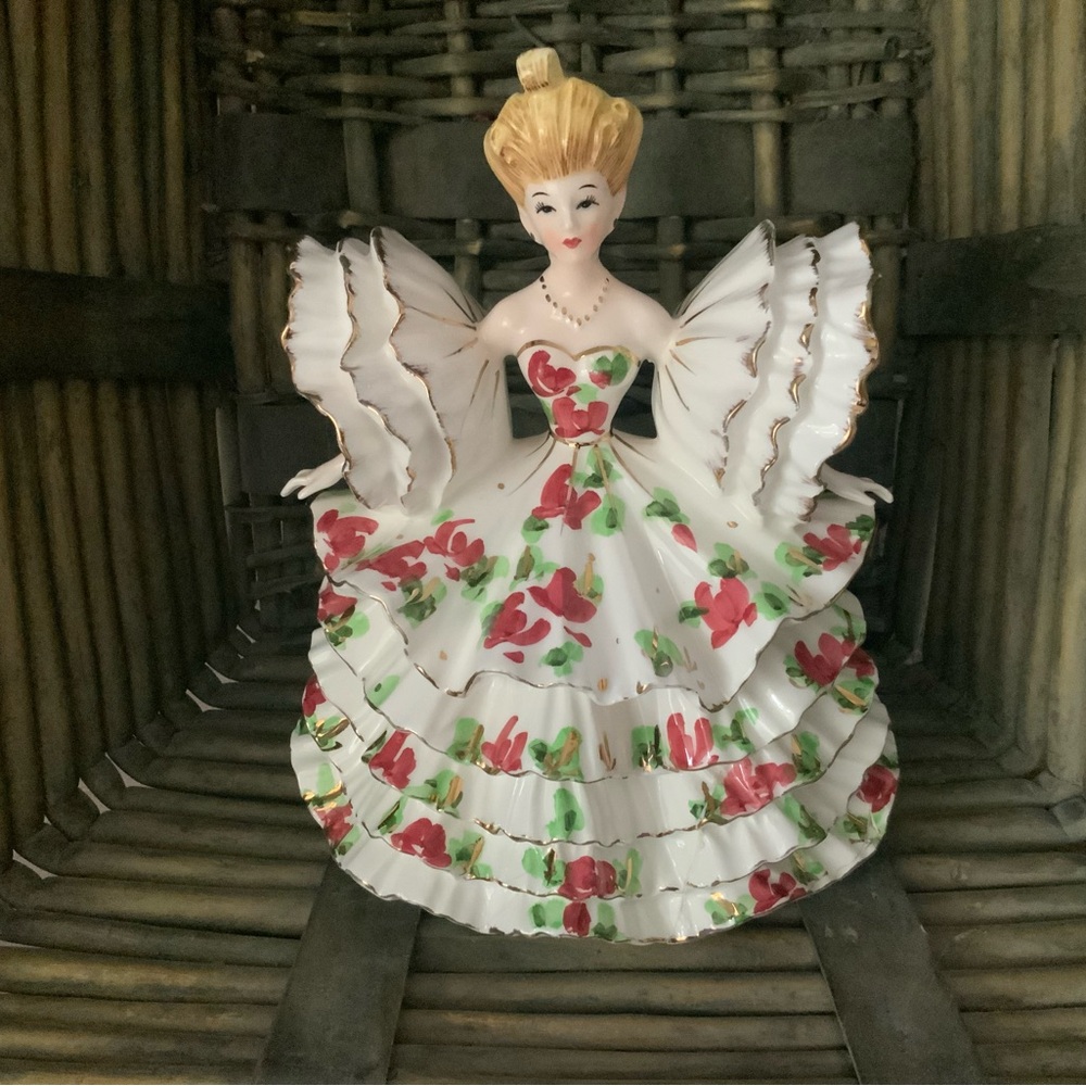 Vintage Lefton 400 Ceramic Lady Ruffled Floral Gown
